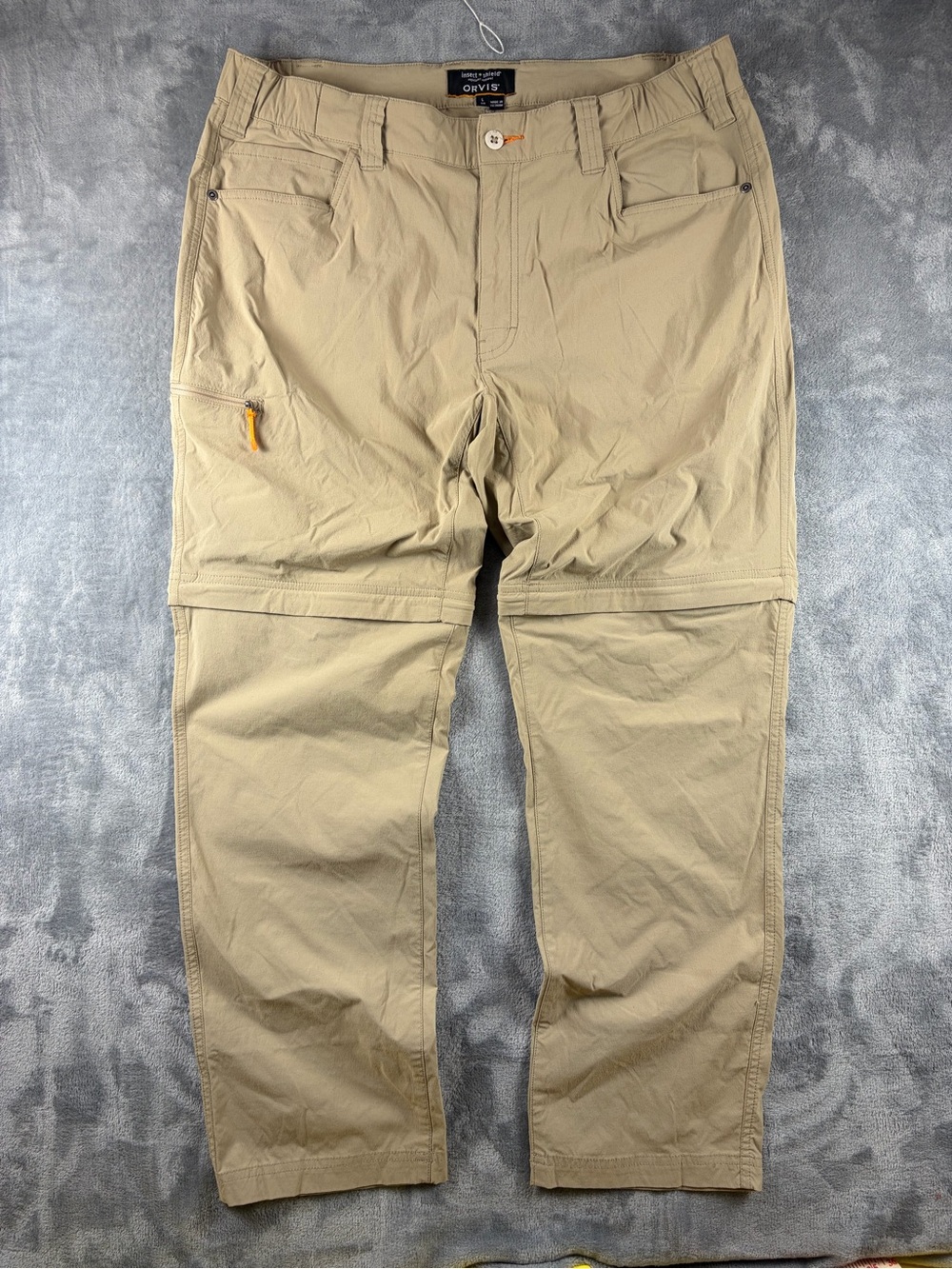Orvis Men's Insect Repellent Convertible Cargo Pants in Tan with Orange Accent
